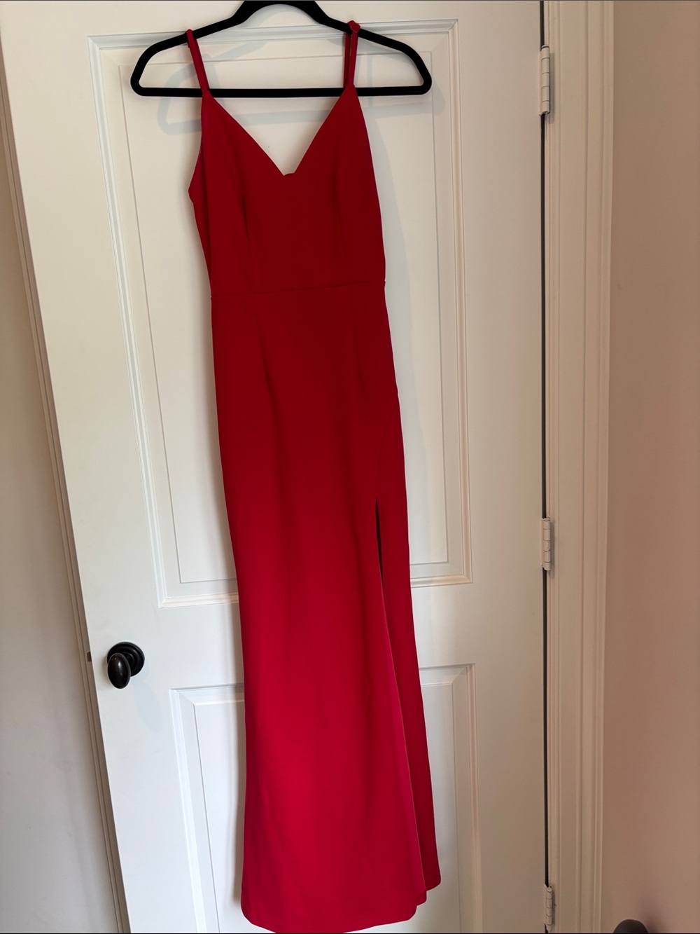 Chloe Dao Formal Red Maxi Dress with slit in front and ties on back, Size S
